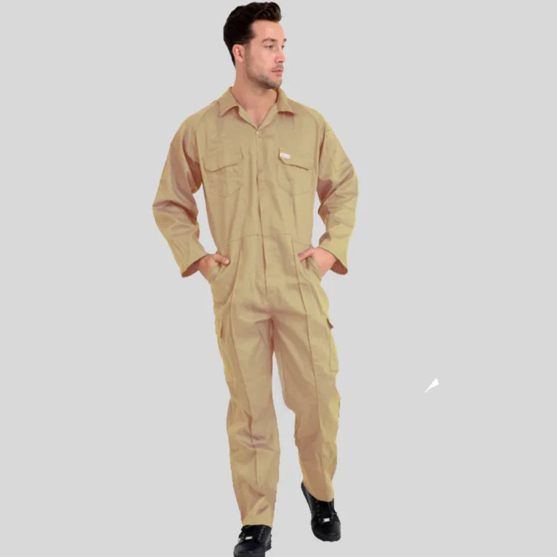 Economical Low Price Industrial Coverall Uniform Without Tape Beige 100 Percent Cotton 200 GSM in Saudi Arabia
